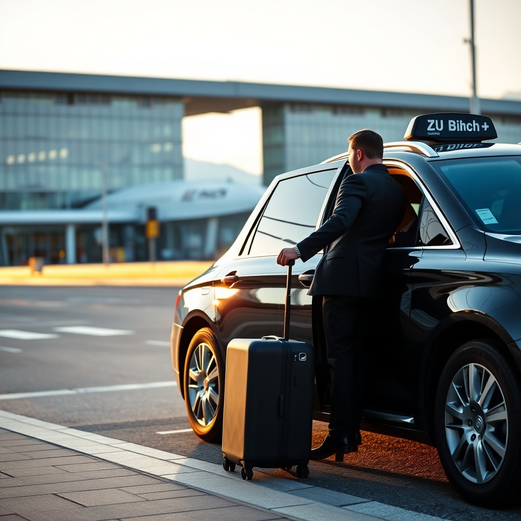 Premium taxi service at Zurich Airport providing door-to-door transfers from Zurich airport to city center, with a professional driver and luxury vehicle.